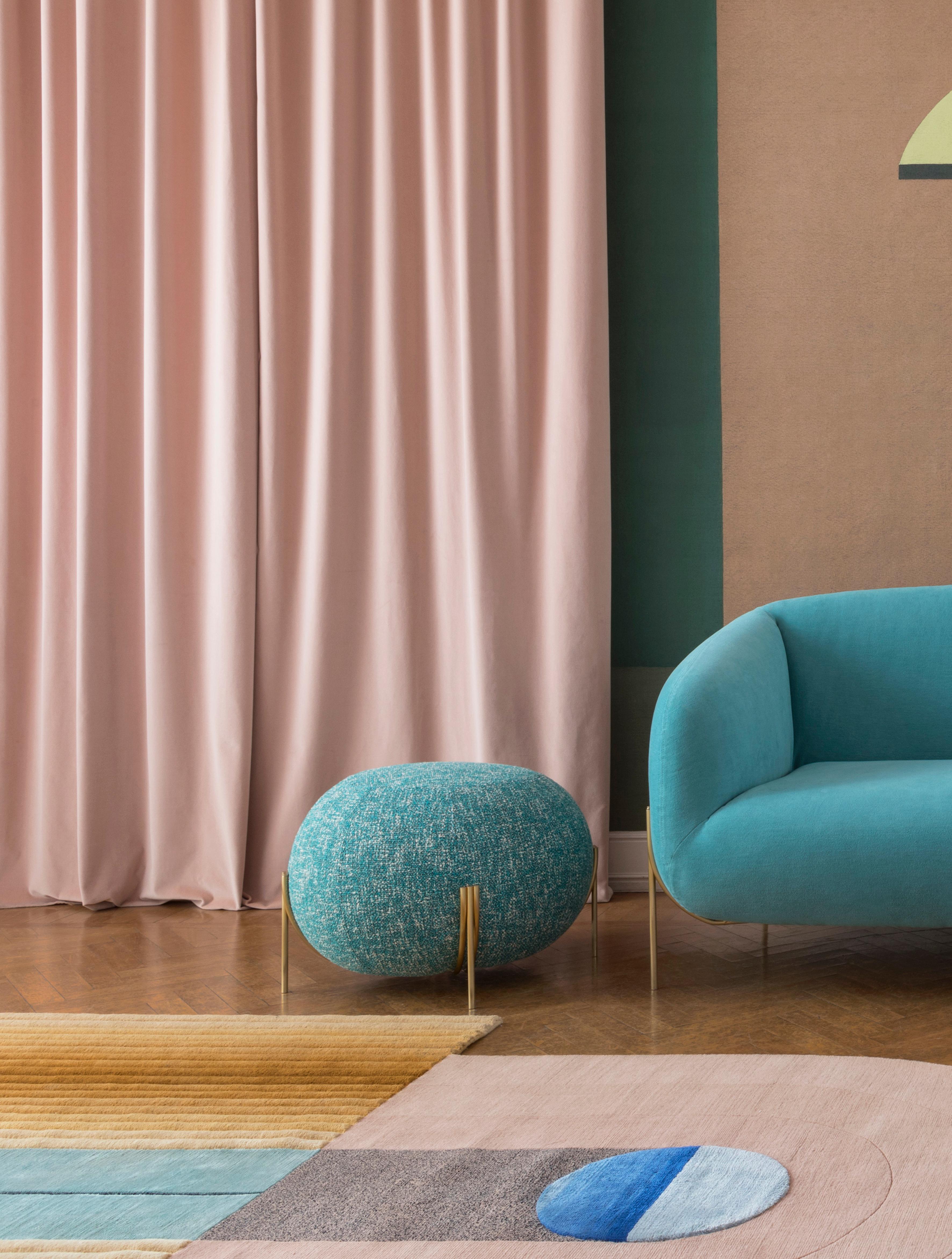 Modern Geo Medium Pouf in Vip Sweet Velvet Pink Upholstery by Paolo Grasselli For Sale