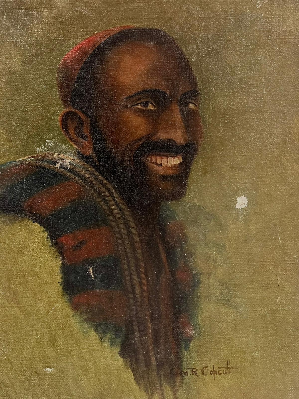 Peinture à l'huile vintage signée d'un portrait d'homme - à restaurer - Painting de  Geo. R. Cobcett