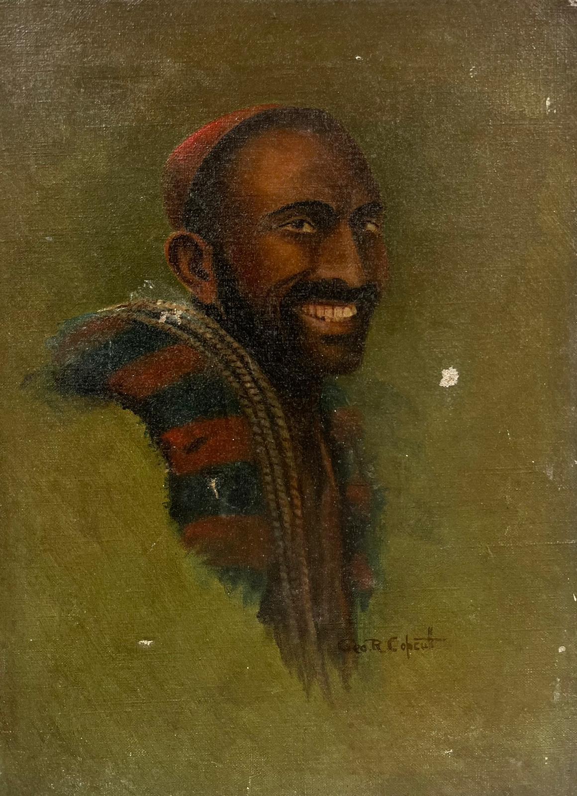 Figurative Painting  Geo. R. Cobcett - Peinture à l'huile vintage signée d'un portrait d'homme - à restaurer