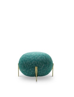 Geo Small Pouf in Seventy Blue Upholstery & Satin Brass Legs by Paolo Grasselli