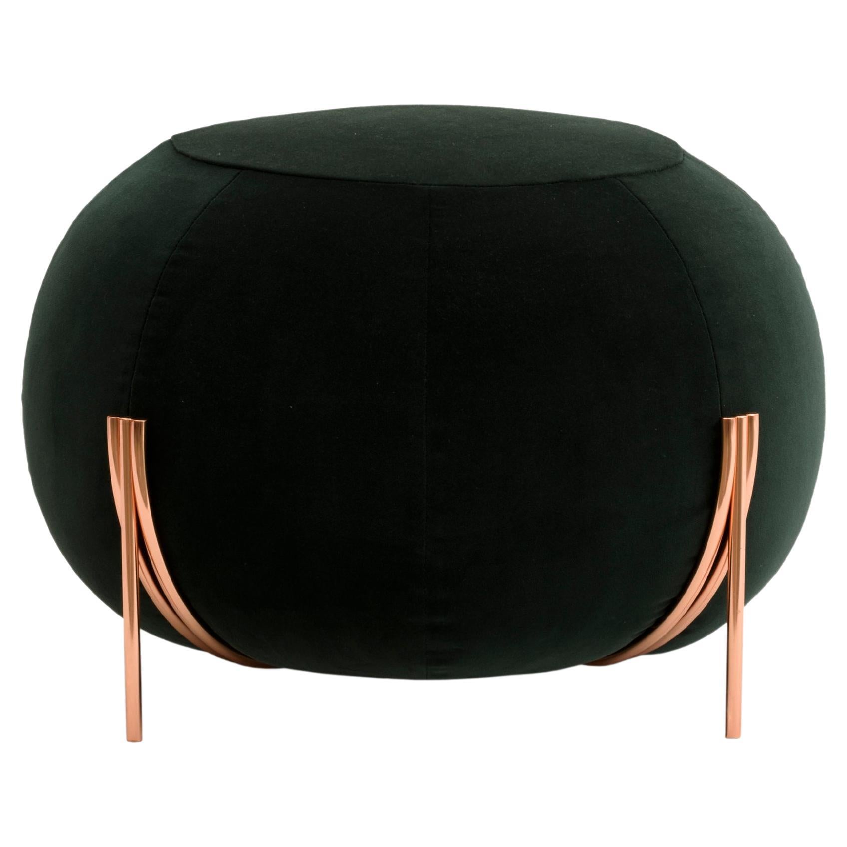 Geo Small Pouf in Vegas Velvet Green Upholstery & Copper Legs by Paolo Grasselli For Sale