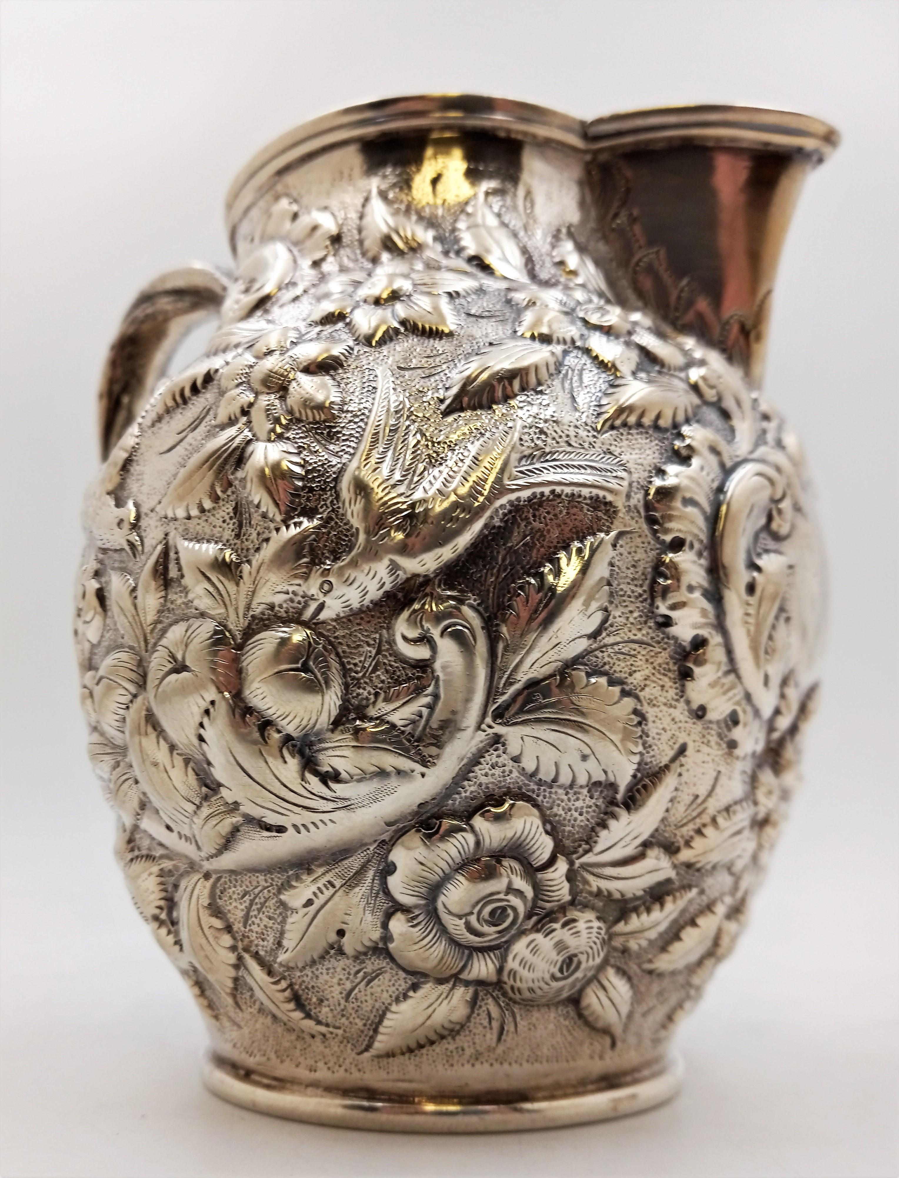 Geo. W. Webb & Co. Hand-Chased Coin Silver Aesthetic Repousse Pitcher, c. 1875 In Good Condition In New York, NY