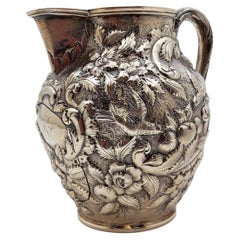 Antique Geo. W. Webb & Co. Hand-Chased Coin Silver Aesthetic Repousse Pitcher, c. 1875