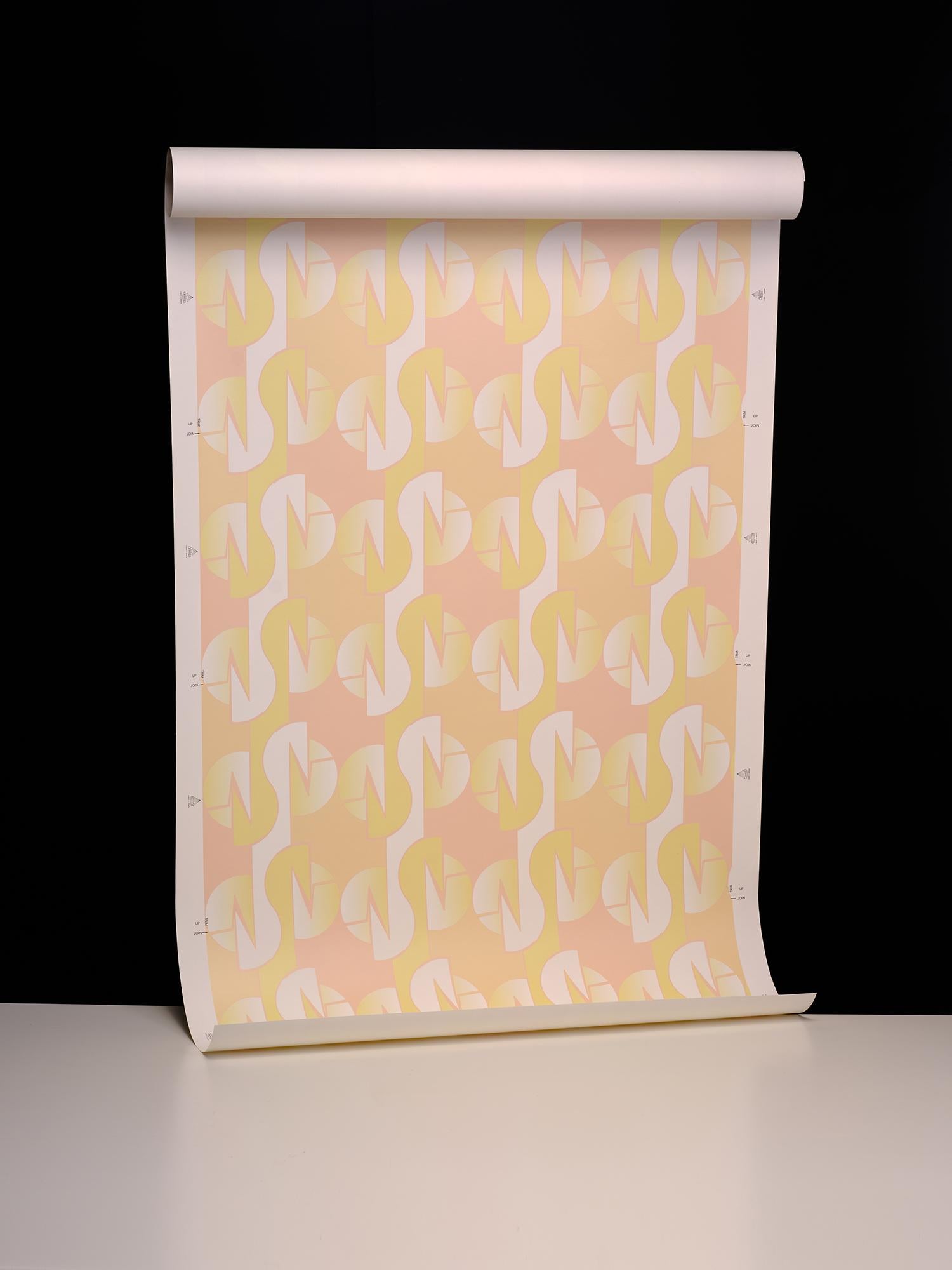 Hand-Crafted Geo Swan Art Deco Inspired Ombre Wallpaper For Sale