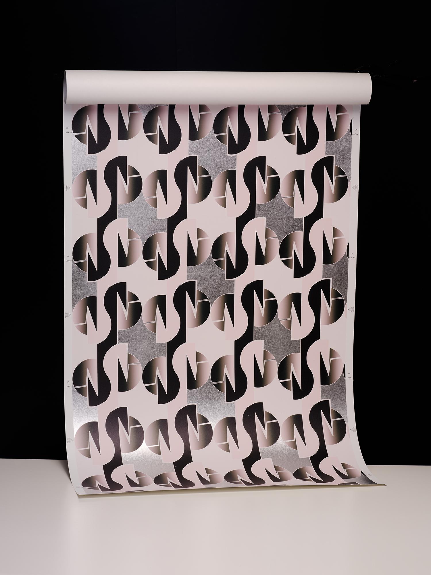 Paper Geo Swan Art Deco Inspired Ombre Wallpaper For Sale