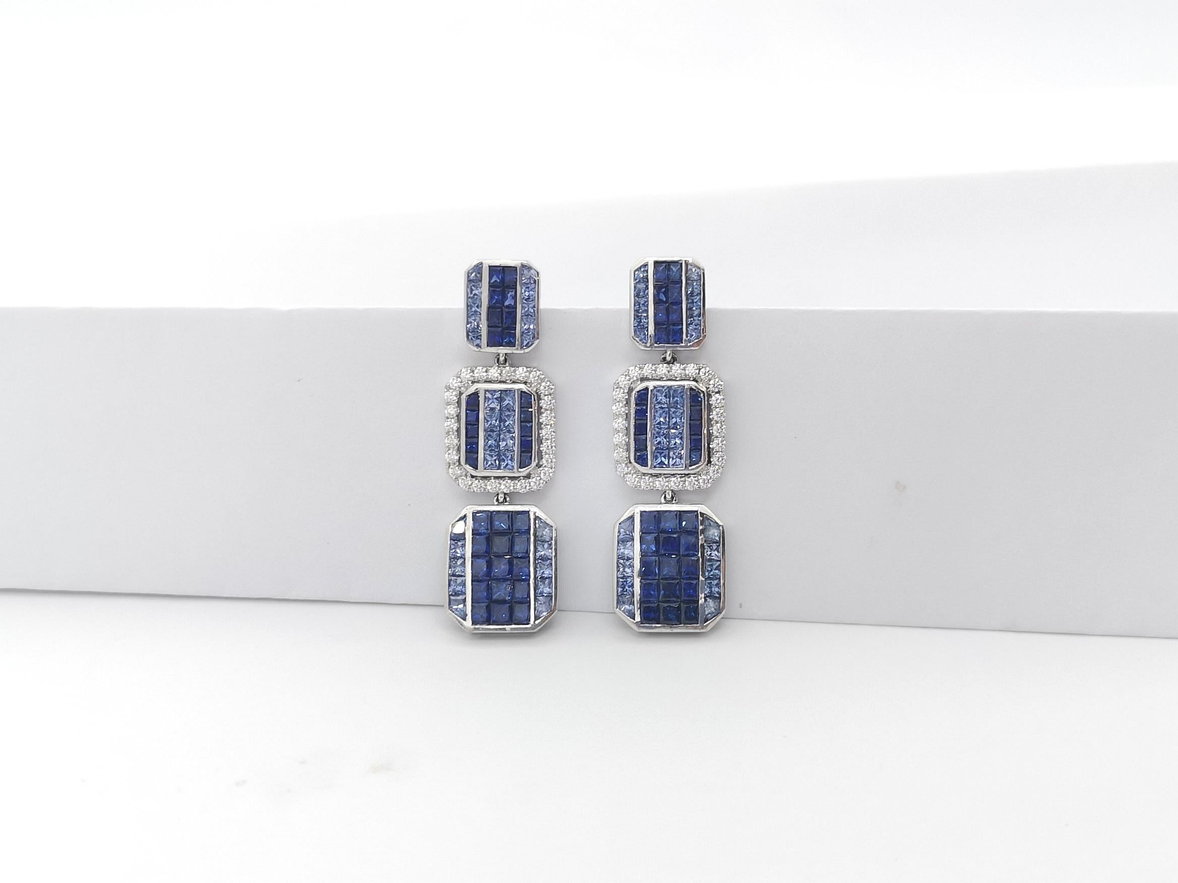 Mixed Cut Geoart Back to Basic Puzzle Blue Sapphire and Diamond Earrings 18k White Gold For Sale