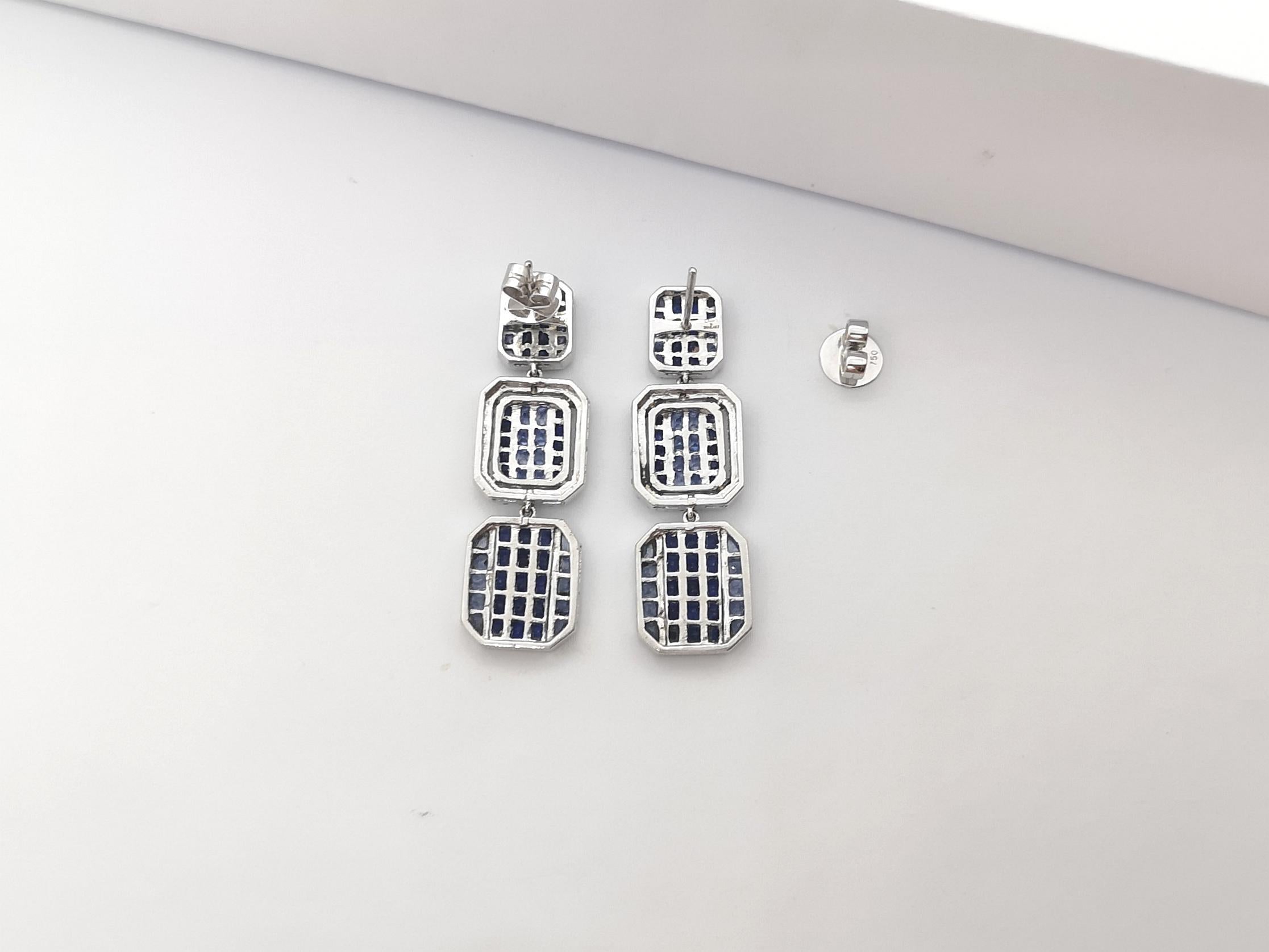 Geoart Back to Basic Puzzle Blue Sapphire and Diamond Earrings 18k White Gold In New Condition For Sale In Bangkok, 10