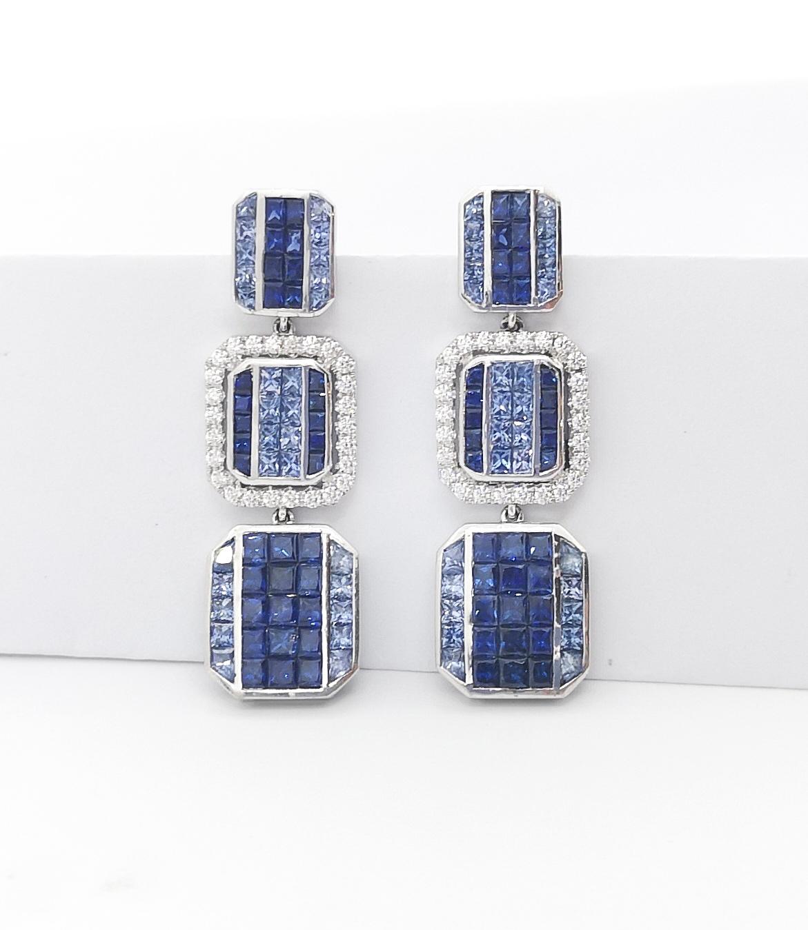 Geoart Back to Basic Puzzle Blue Sapphire and Diamond Earrings 18k White Gold For Sale 1