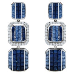 Geoart Back to Basic Puzzle Blue Sapphire and Diamond Earrings 18k White Gold