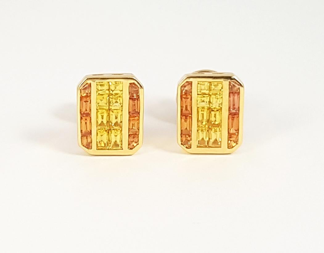 Boucles d'oreilles puzzle Geoart Back to Basic en or 18 carats et saphirs de couleur arc-en-ciel en vente 1