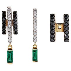 GeoArt Happy Movement Emerald Ear Jacket Earrings 18K Gold