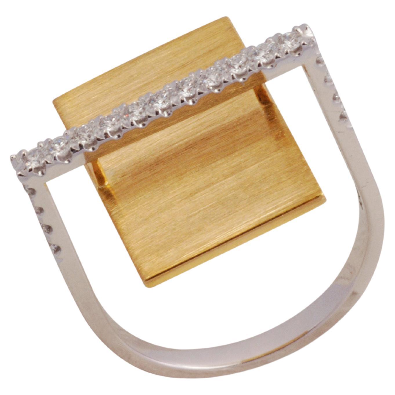 GeoArt Rectangle Diamond Ring set in 18K White/Yellow Gold Settings For Sale