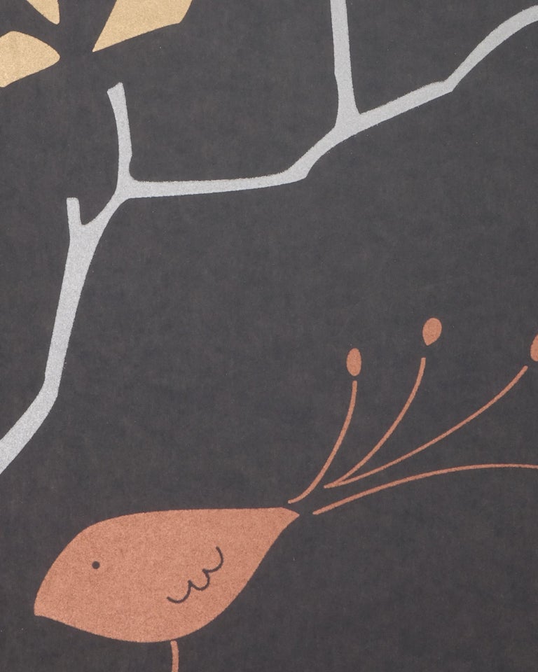 Geobird Screen Printed Wallpaper in Metallic Silver, Gold and Bronze on ...