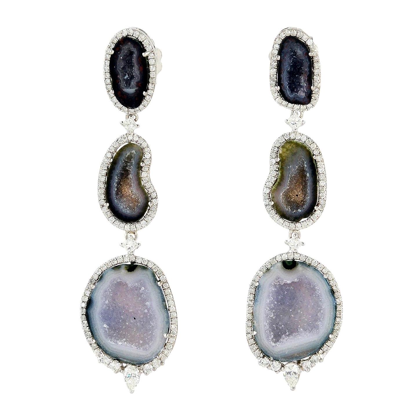 Pendientes de Diamantes Geoda de Oro de 18 Kilates