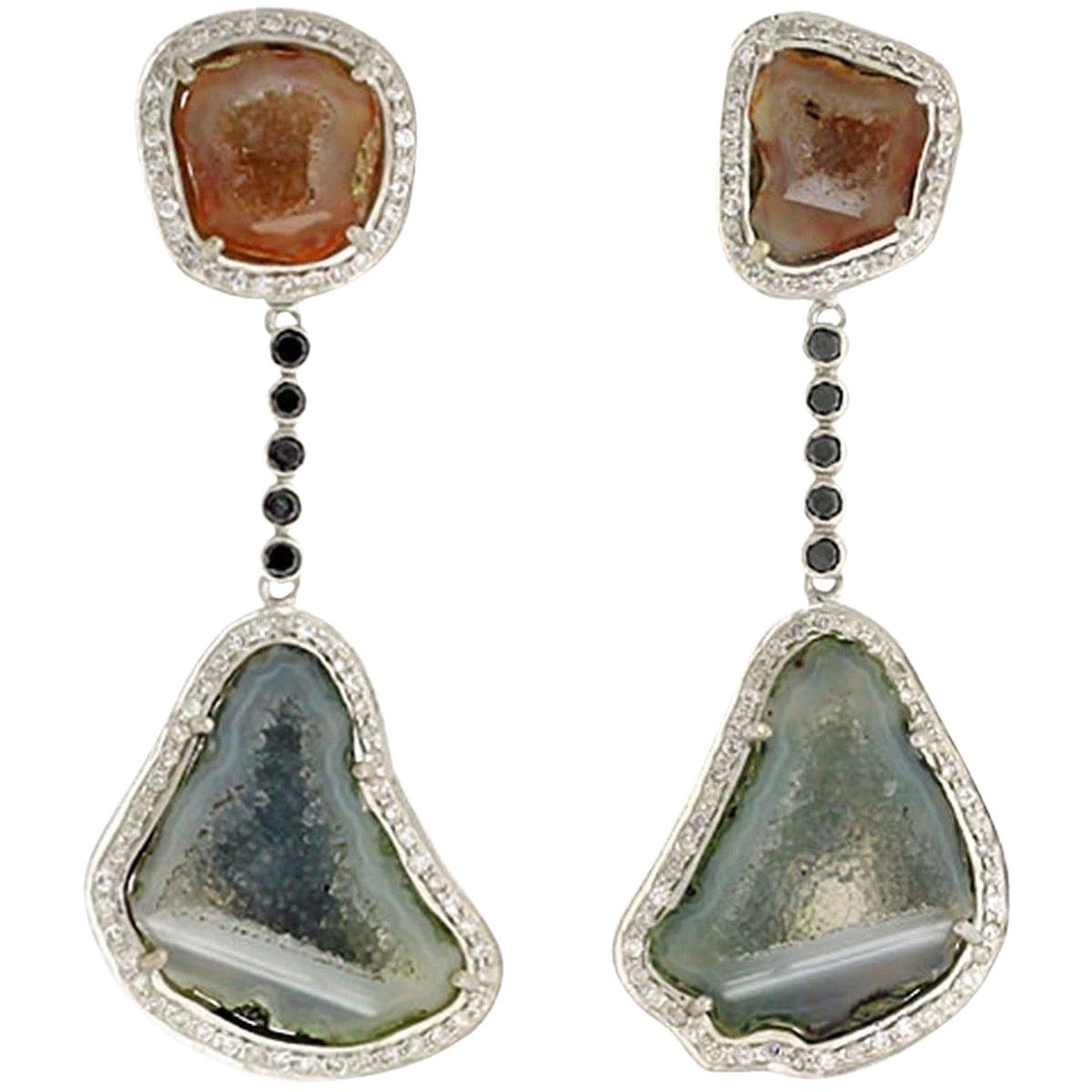 Geode 18 Karat Gold Diamond Earrings For Sale