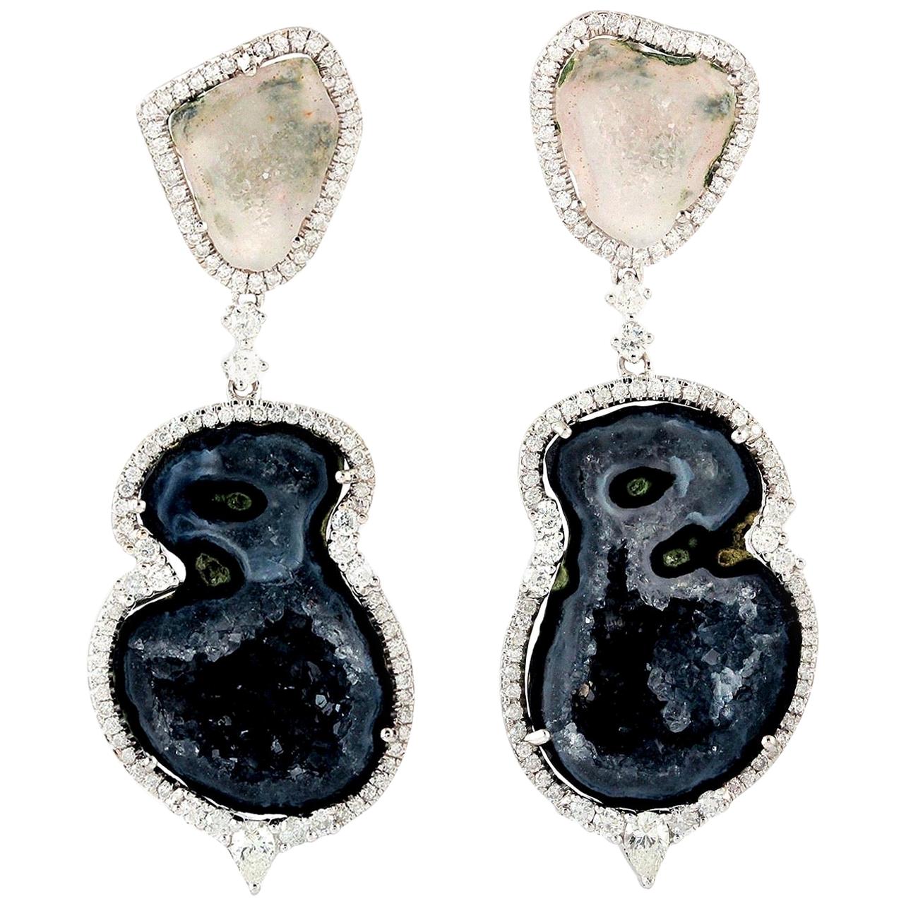 Geode 18 Karat White Gold Diamond Earrings