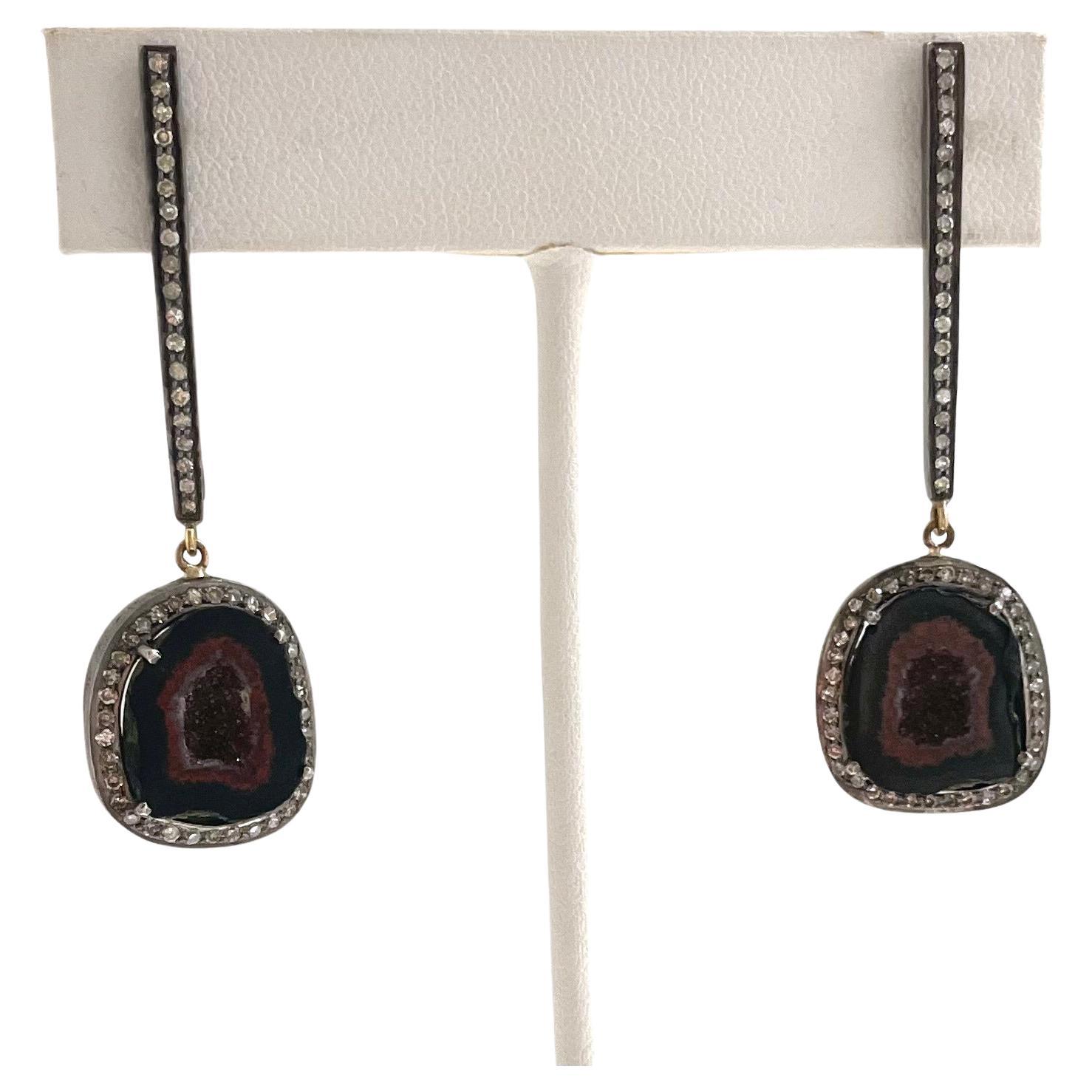 Artisan Geode and Diamonds Paradizia Earrings For Sale