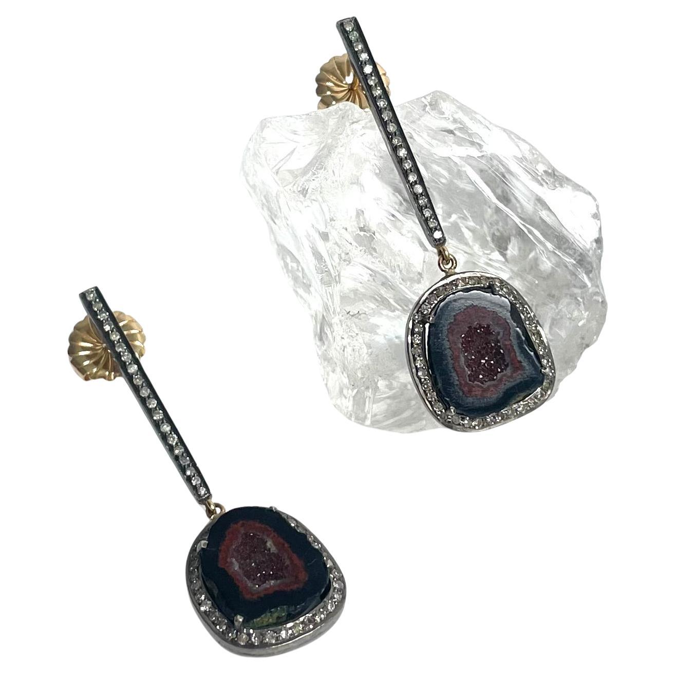 Artisan Geode and Diamonds Paradizia Earrings For Sale
