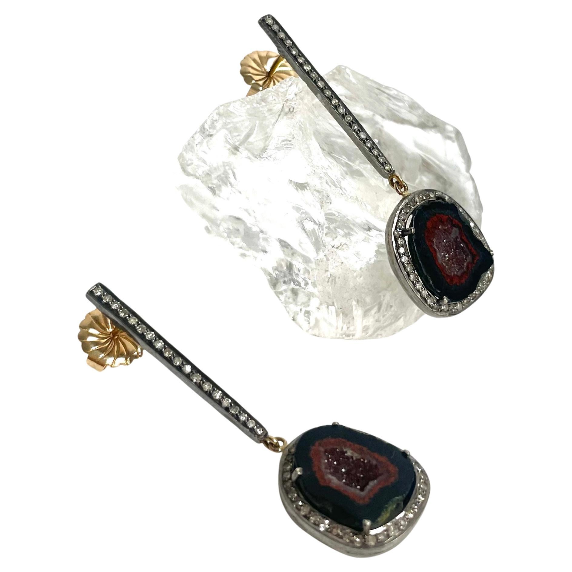 Geode and Diamonds Paradizia Earrings For Sale 1