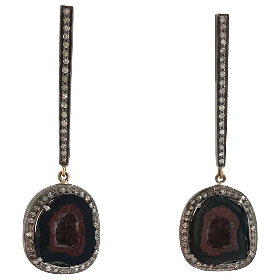 Sliced Geode Two Tier Dangle Earrings With Diamonds Made In 18k Gold ...