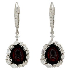 Geode Dangle Earrings with Fancy Diamonds Made in 18k White Gold