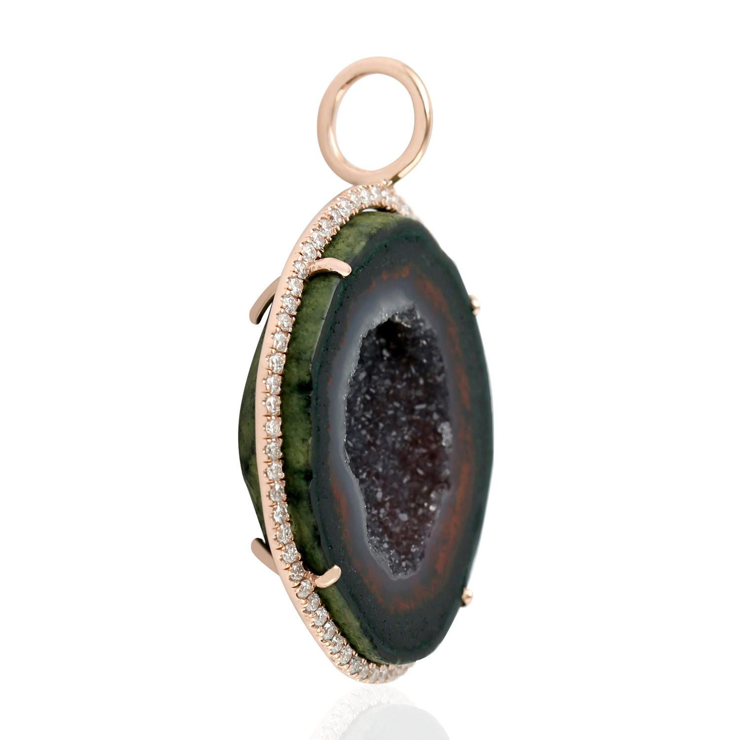 Modern Geode Diamond 18 Karat Gold Pendant Necklace For Sale