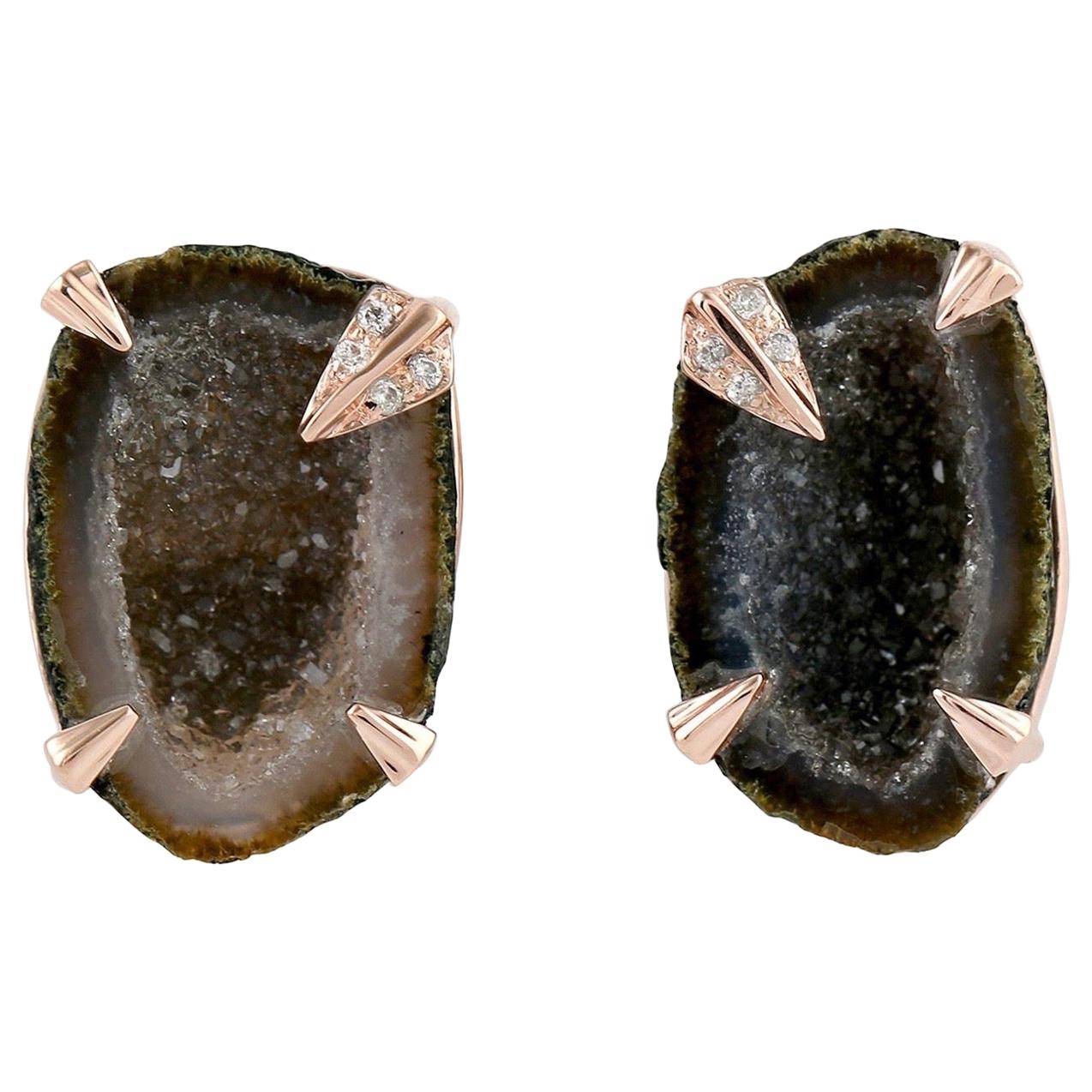 Geode Diamond 18 Karat Gold Stud Earrings For Sale