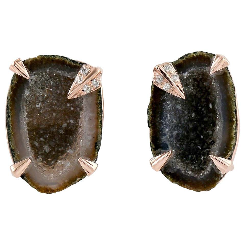 Geode Diamond 18 Karat White Gold Stud Earrings For Sale at 1stDibs