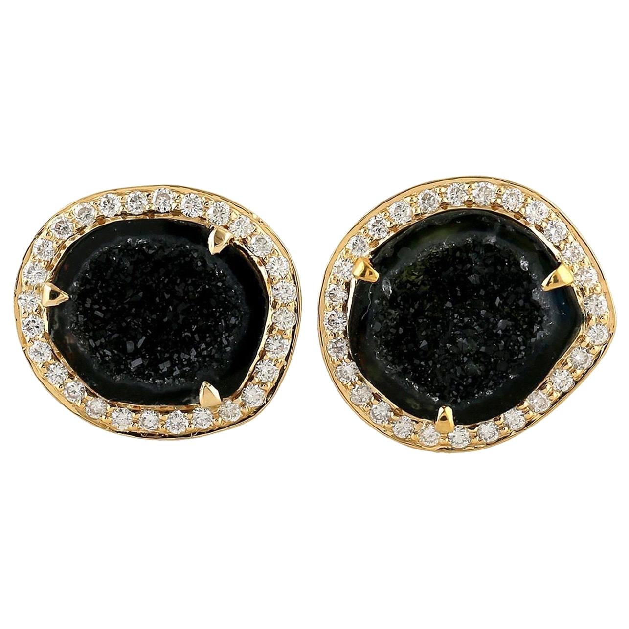 Geode Diamond 18 Karat Gold Stud Earrings For Sale