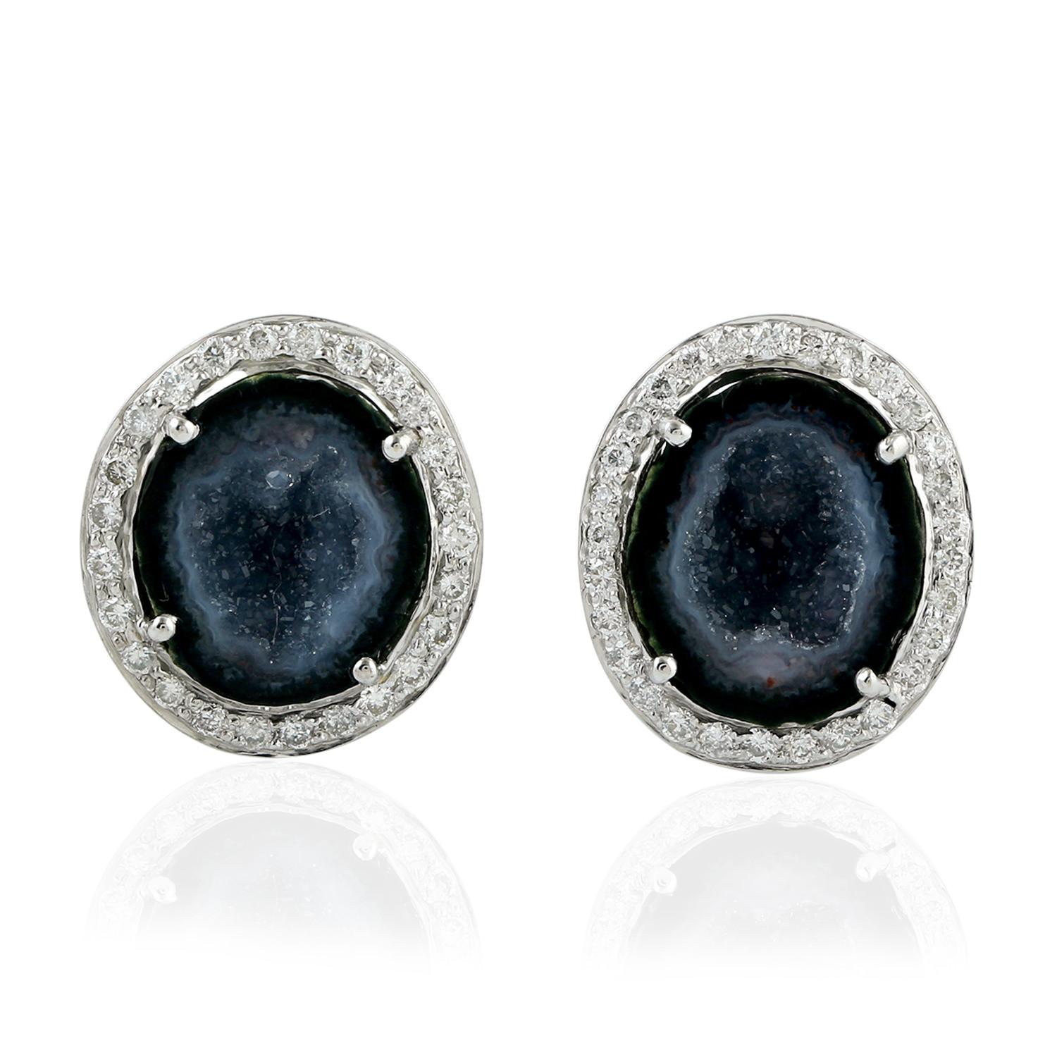 Modern Geode Diamond 18 Karat White Gold Stud Earrings For Sale