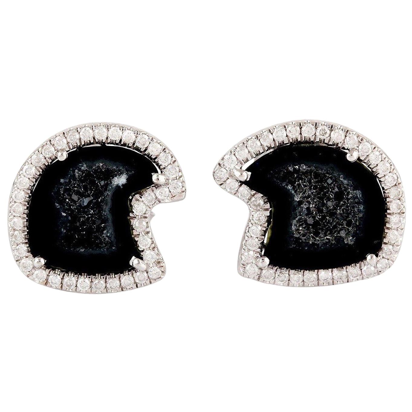 Geode Diamond 18 Karat White Gold Stud Earrings For Sale