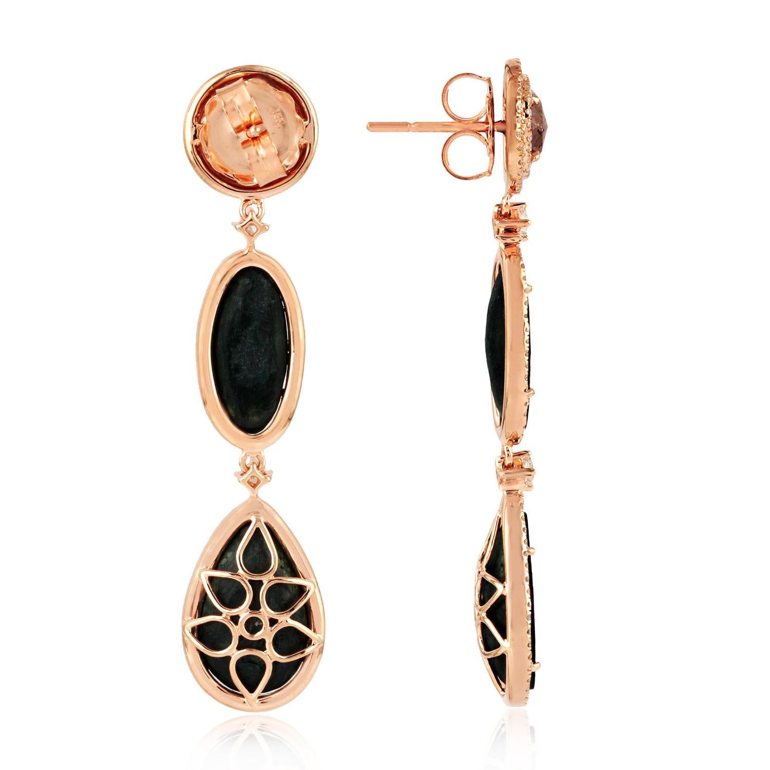 Modern Two Tier Sliced Geode Diamond Earrings Made in 18K Rose Gold For Sale