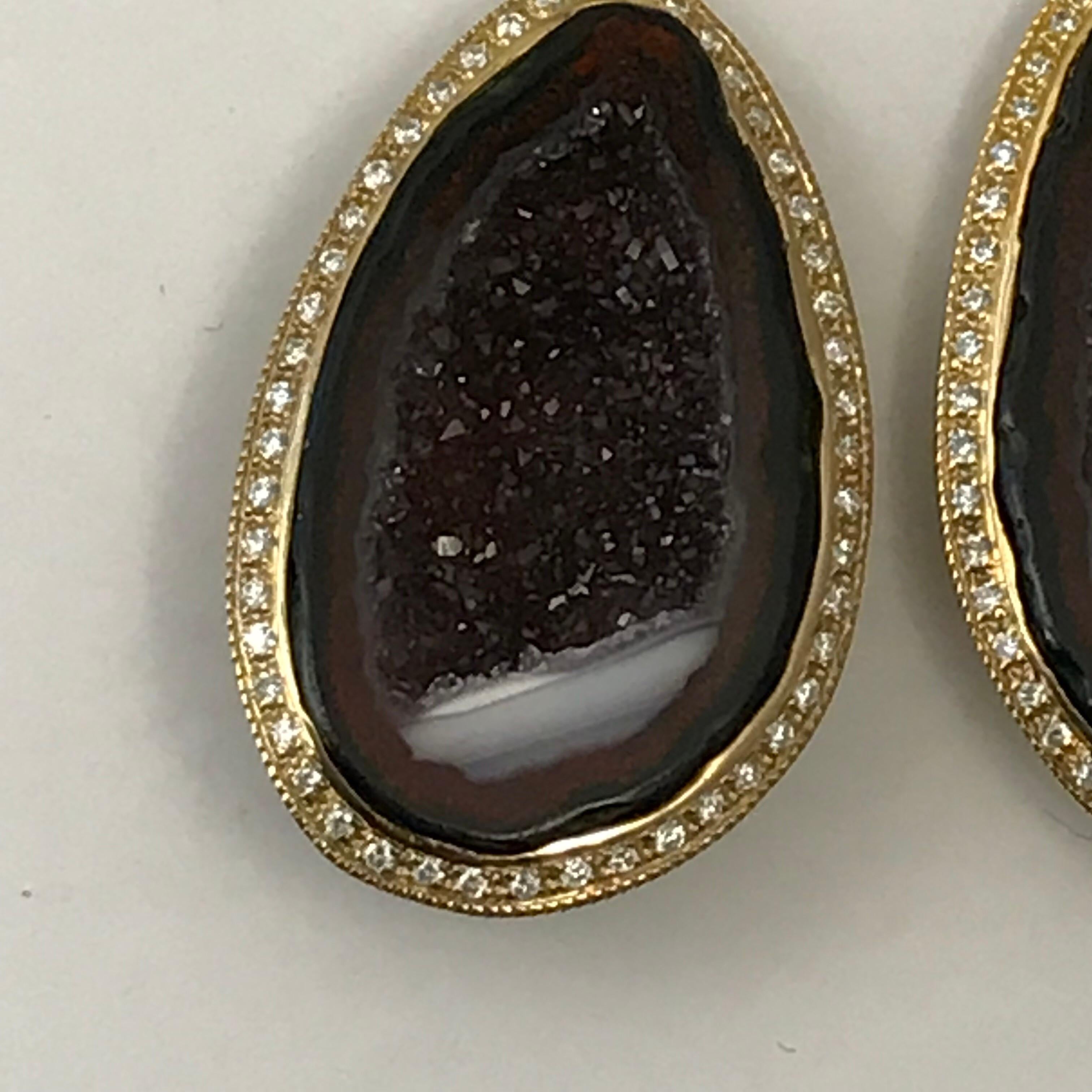 Geode Drop Earrings Set in 14 Karat Yellow Gold with .75 Carat Total of Diamonds In New Condition For Sale In Austin, TX