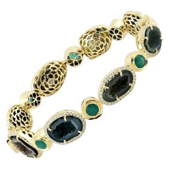 Geode Emerald Diamond 18 Karat Gold Bangle Bracelet