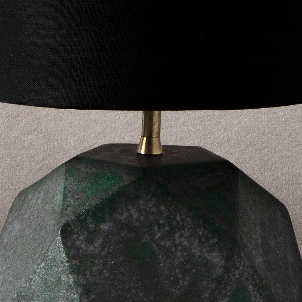 Contemporary 'Geode' Geometric White Ceramic and Brass Small Table Lamp with Linen Shade #4S For Sale