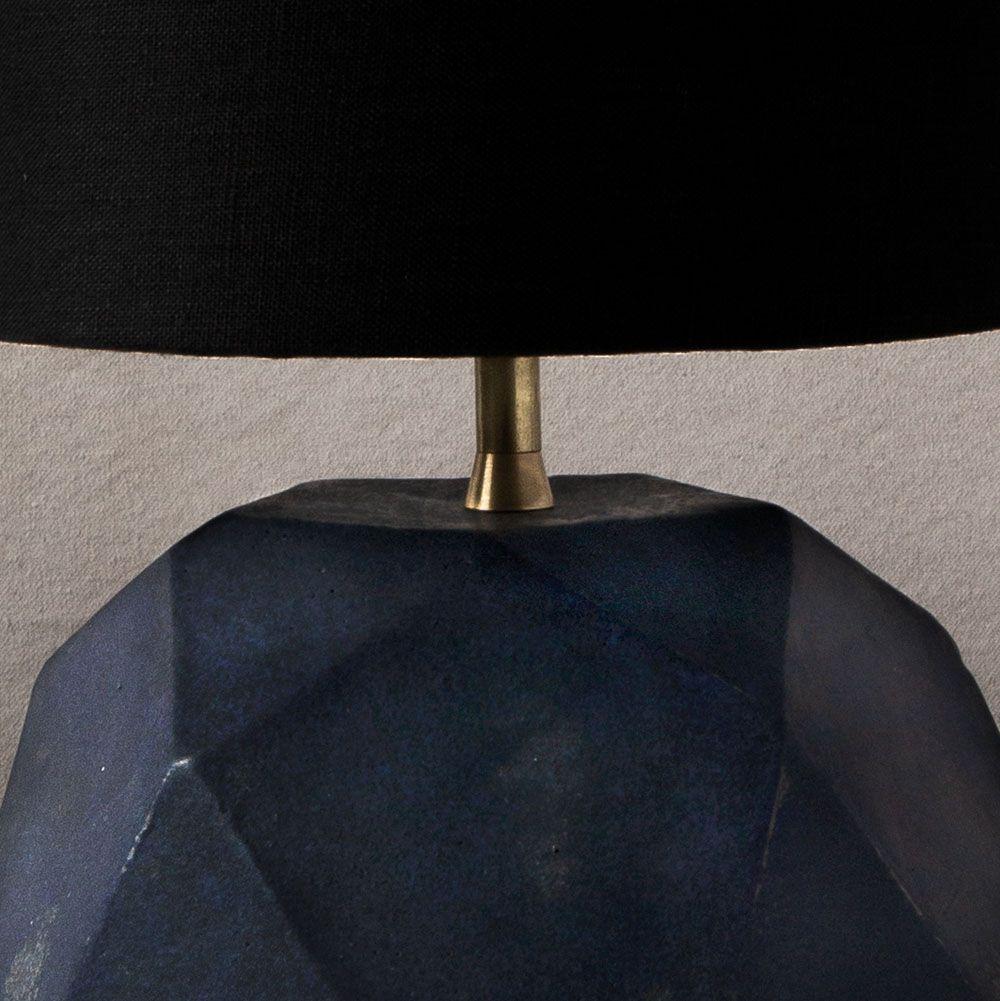 'Geode' Geometric White Ceramic and Brass Small Table Lamp with Linen Shade #4S For Sale 1