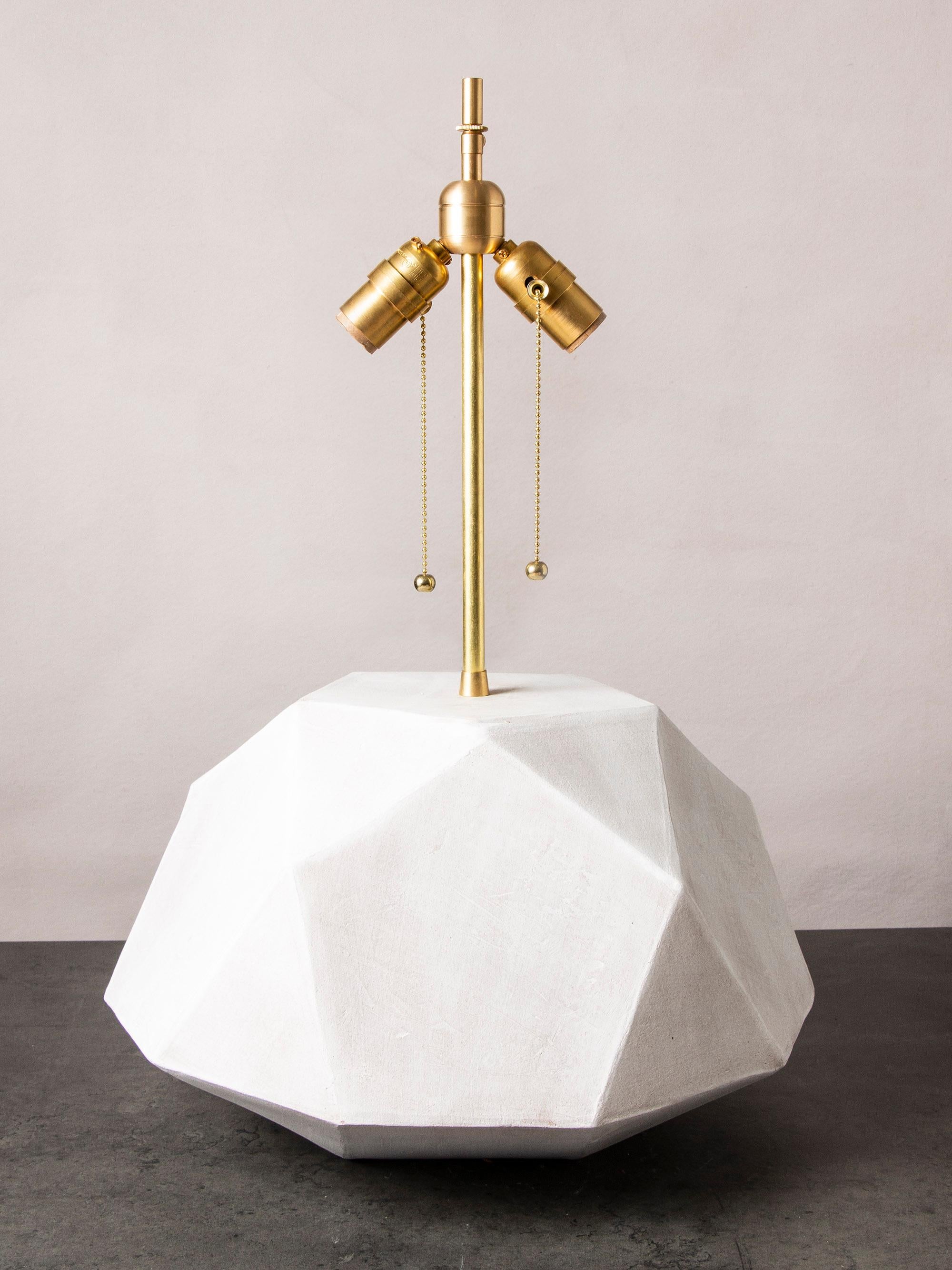 Modern Geode Lamp 1 - Geometric White Ceramic and Brass Table Lamp #1 For Sale