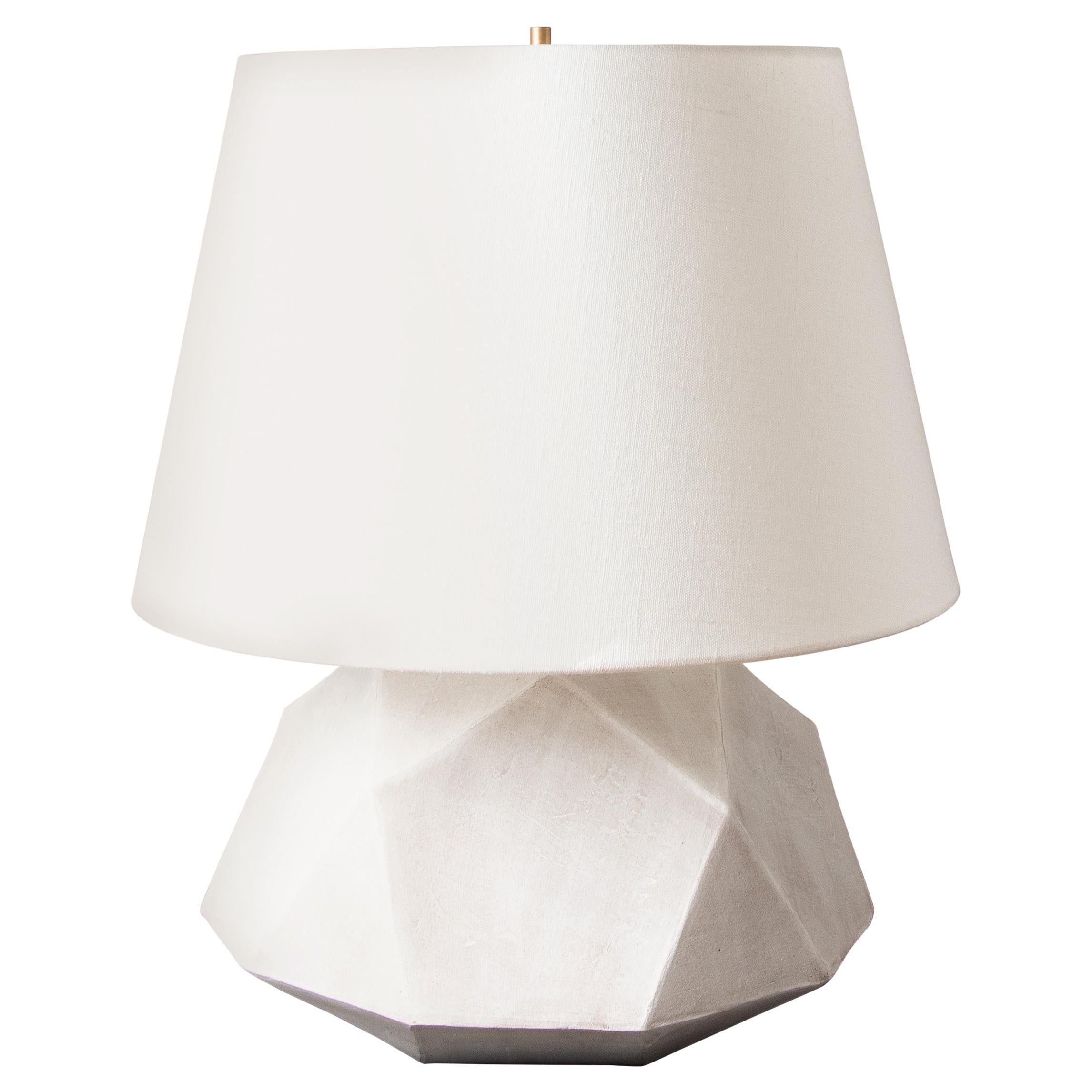 Geode Lamp 1 - Geometric White Ceramic and Brass Table Lamp #1 For Sale
