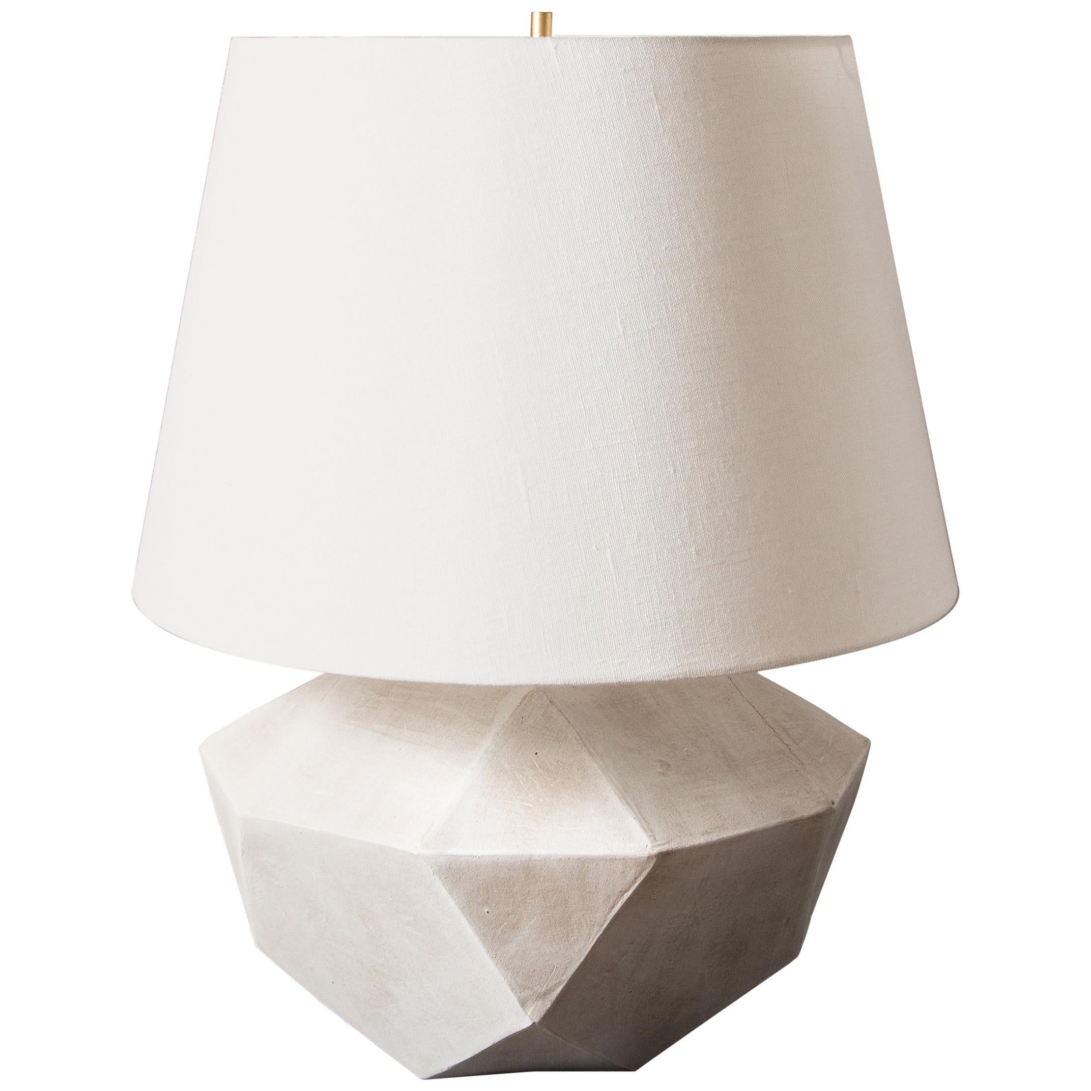 Geode Lamp 2 - Geometric White Ceramic and Brass Table Lamp For Sale