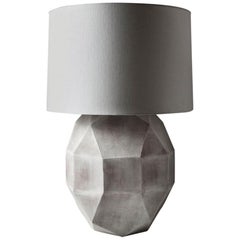 Geode Lamp 3 - Geometric White Ceramic and Brass Table Lamp with Linen Shade