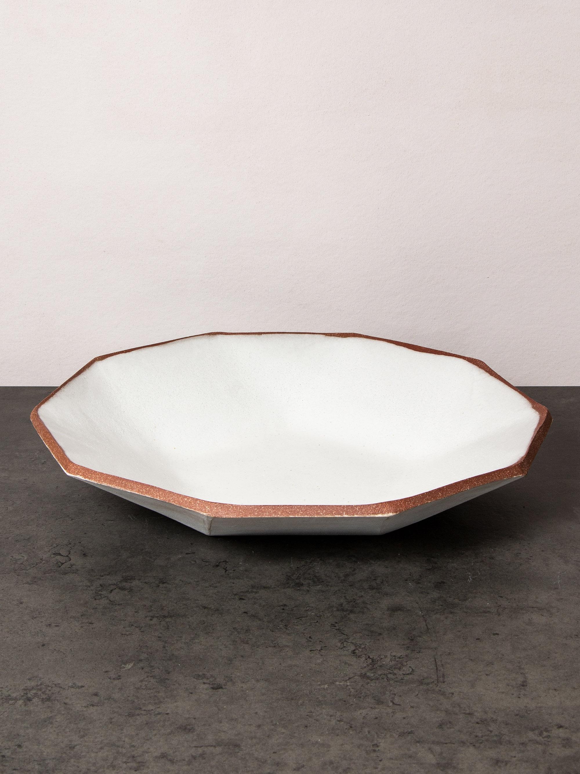 Modern 'Geode' Geometric White Ceramic Low Bowl For Sale