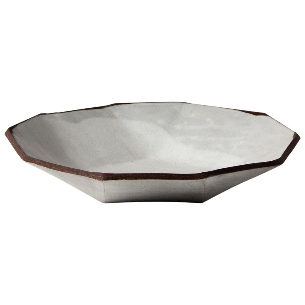 'Geode' Geometric White Ceramic Low Bowl For Sale