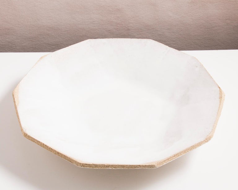 'Geode' Geometric White Ceramic Low Coffee Table Bowl or Tray For Sale