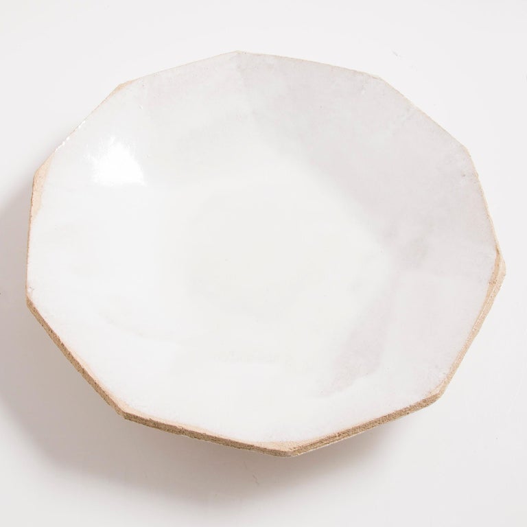'Geode' Geometric White Ceramic Low Coffee Table Bowl or Tray For Sale