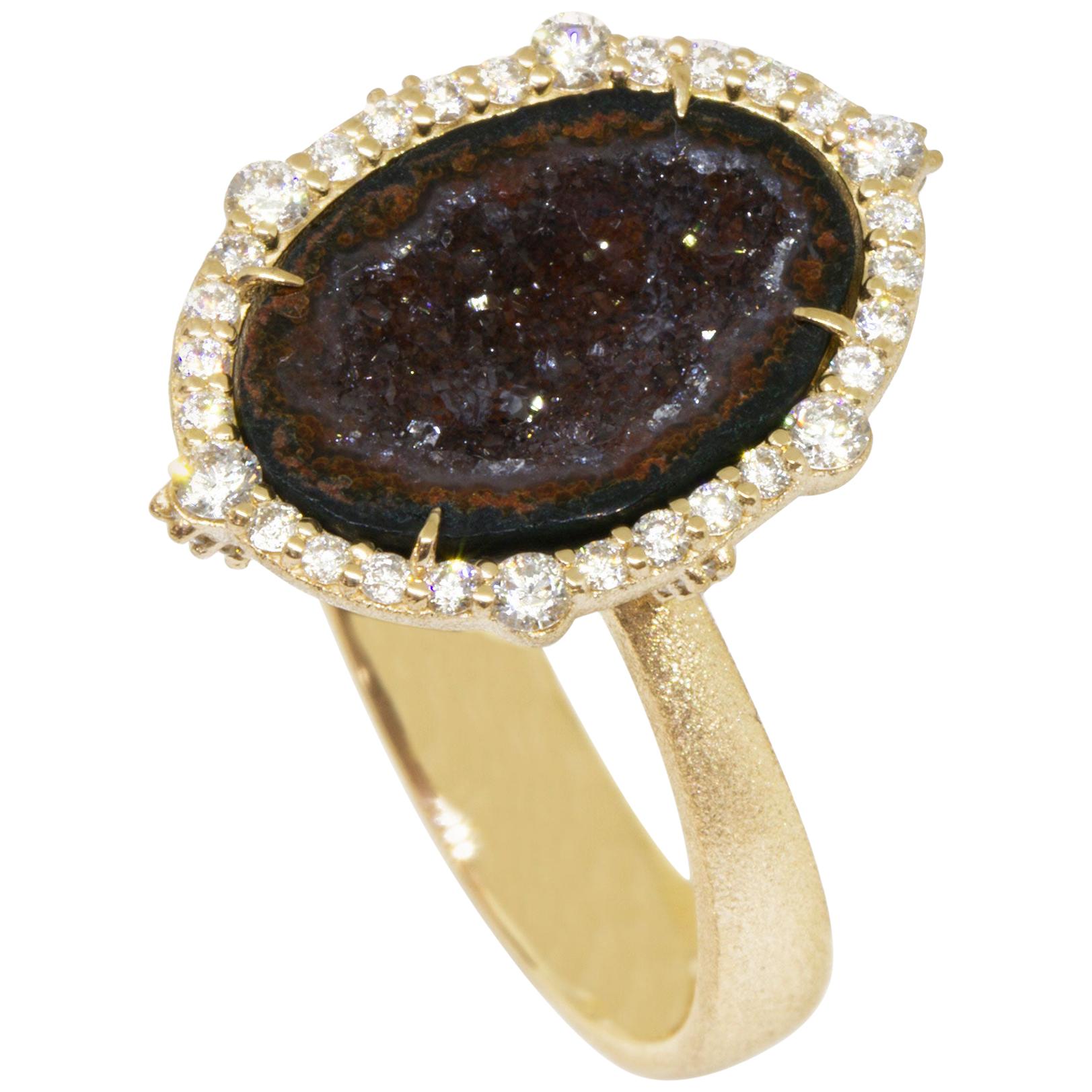Geode Gold 18 Karat Ring For Sale