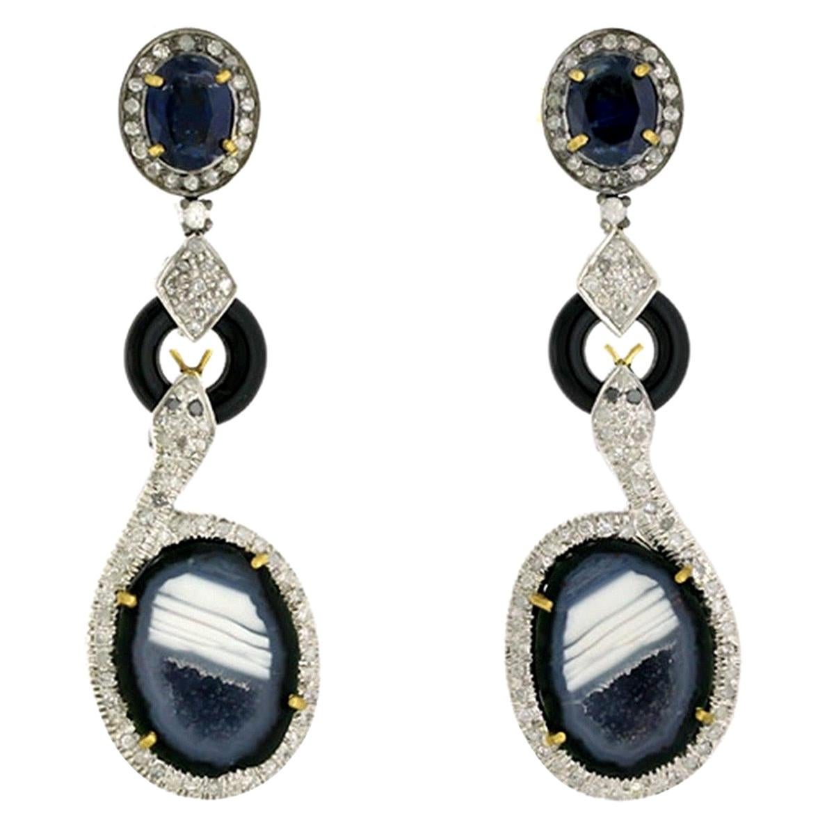 Geode Kyanit-Schlangen-Diamant-Ohrringe im Angebot