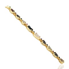 Geometrisches & mehrfarbiges Turmalin-Armband mit Diamanten aus 18 Karat Gold und Silber