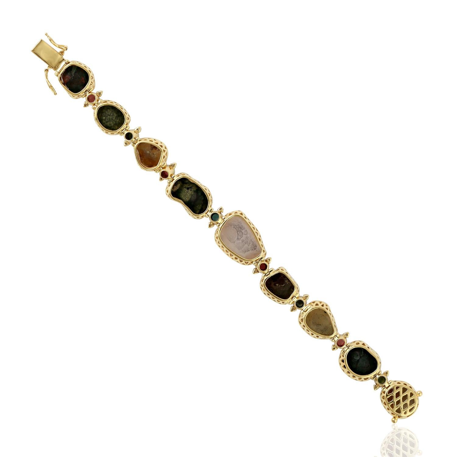 Geometrisches & mehrfarbiges Turmalin-Armband mit Diamanten aus 18 Karat Gold und Silber (Kunsthandwerker*in) im Angebot