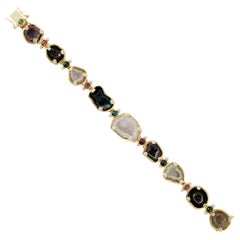 Geometrisches & mehrfarbiges Turmalin-Armband mit Diamanten aus 18 Karat Gold und Silber