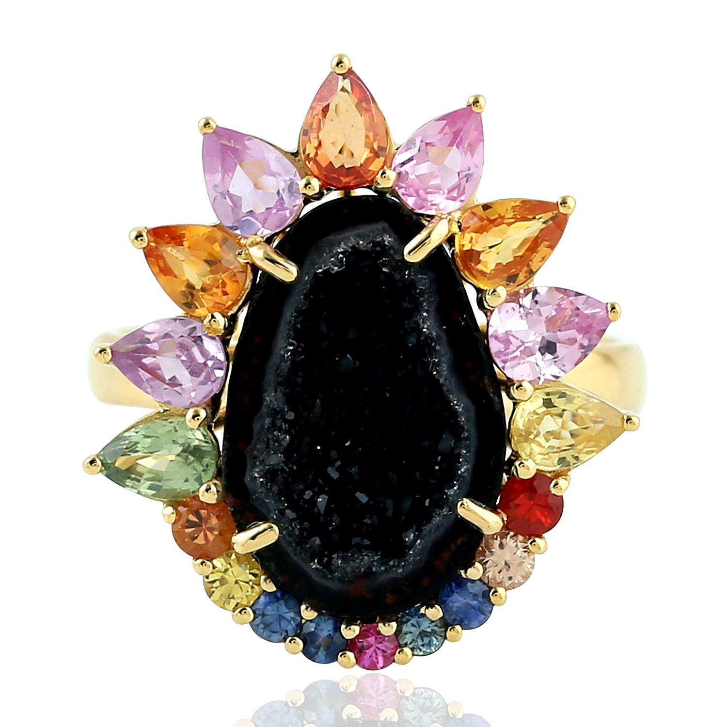 Contemporary Geode Sapphire 18 Karat Gold Ring For Sale